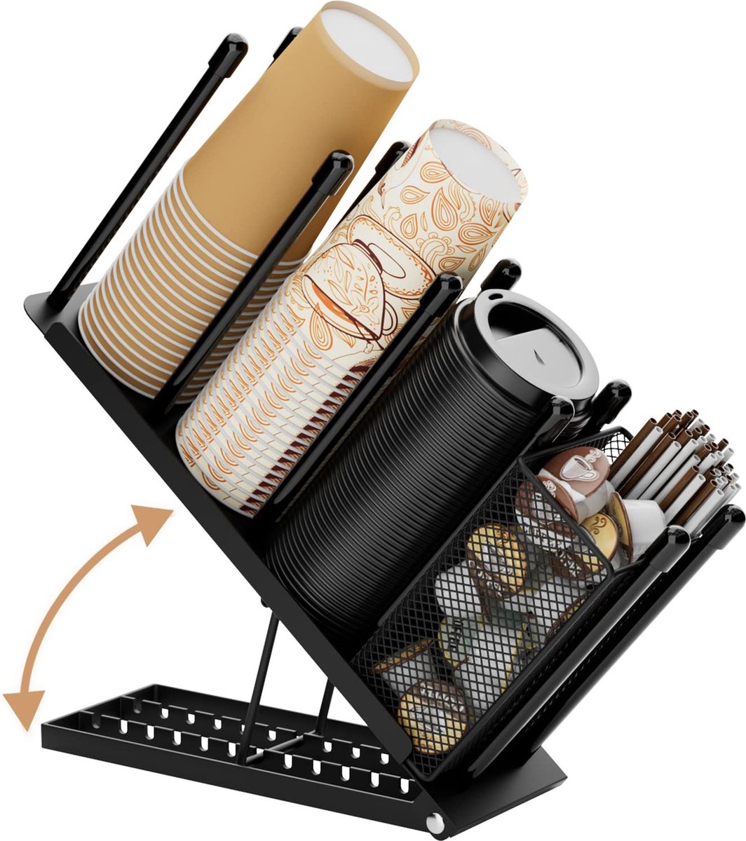 Goodivery ® Beker- en Dekselhouder met Verstelbare Hoogte en Multifunctionele Opslagopties voor Koffie en Dranken