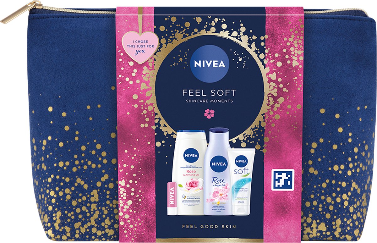 Goedkoopste NIVEA Feel Soft - Geschenkset - Inhoud Douchecrème 250ml Body Lotion 200ml Soft Crème 75ml Lippenbalsem 4,8g Toilettas - Cadeauset - 5 stuks