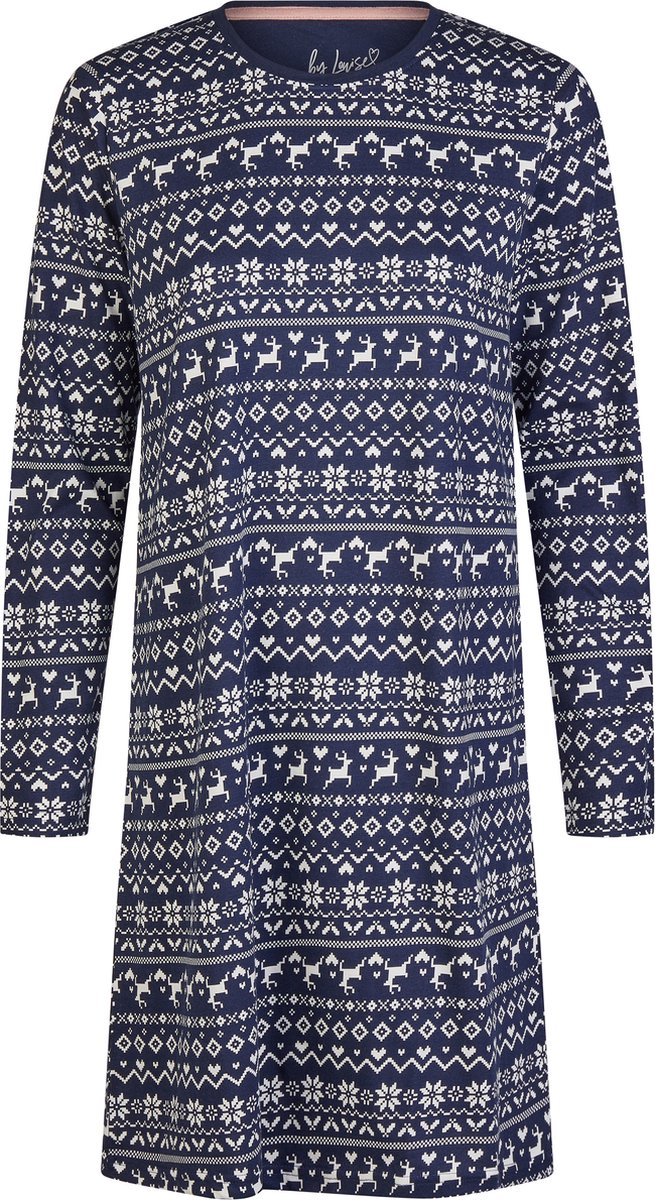 By Louise Dames Nachthemd Lange Mouw Winter Print Blauw