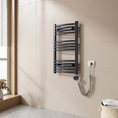 Bol.com EMKE Elektrische Handdoekradiator - Met LCD Thermostaat - Mat Antraciet - 75x40 cm - 250W - Badkamer Radiator - Gebogen ... aanbieding