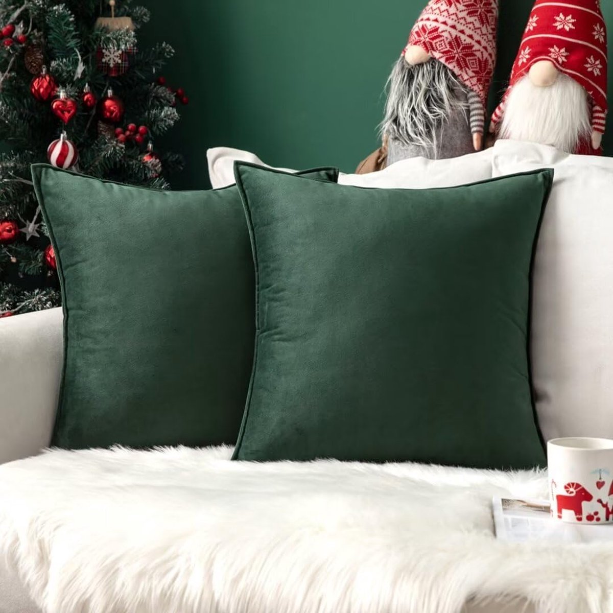 La'Moussawi ® Set van 2 Luxe Fluwelen Kussenhoezen voor Elegante Interieurdecoratie in Donkergroen