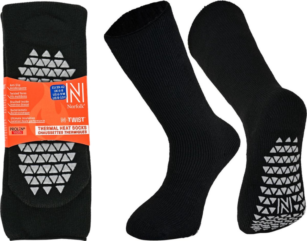 Norfolk Warme Antislip Huissokken - Fluffy sokken - Warme Pluche - Dikke Slofsokken - Winterhuissokken - Maat 43-46 - Zwart - Mercury