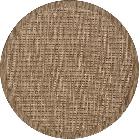 Rond Buitenkleed | Giza | Kader | Bruin | 200x200 cm | Buitentapijt | Tuintapijt