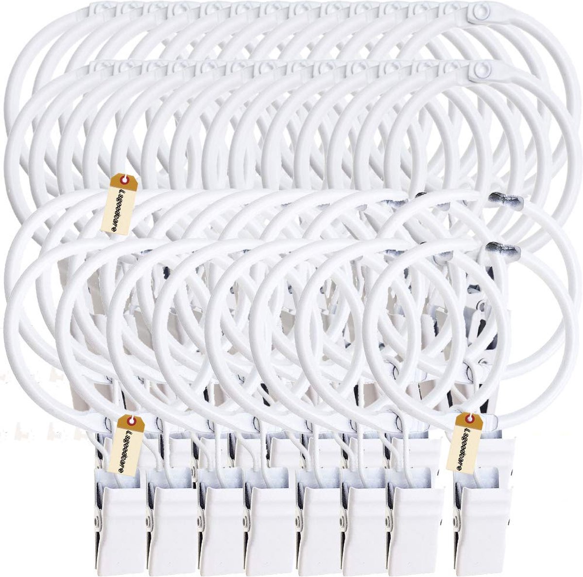 La'Moussawi ® Stijlvolle en Sterke Witte Gordijnringen met Clips voor Diverse Toepassingen