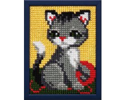 Pako kinder borduurpakket kruissteek - lief poesje - geprint stramien -027.023- DIY kids kit