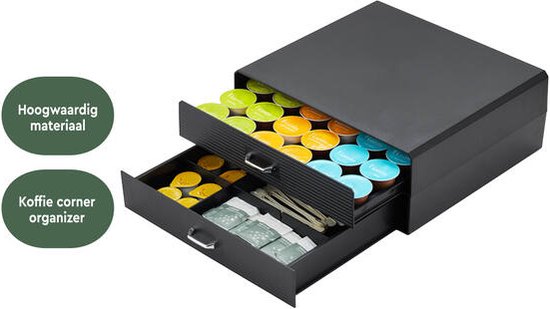 BRASQ Porte-capsules Zwart - Porte- Tasses à café - Opbergbox avec 4 tiroirs - Jusqu'à 50 tasses - Convient aux tasses Nespresso - Vertuo - Dolce Gusto - K-cup