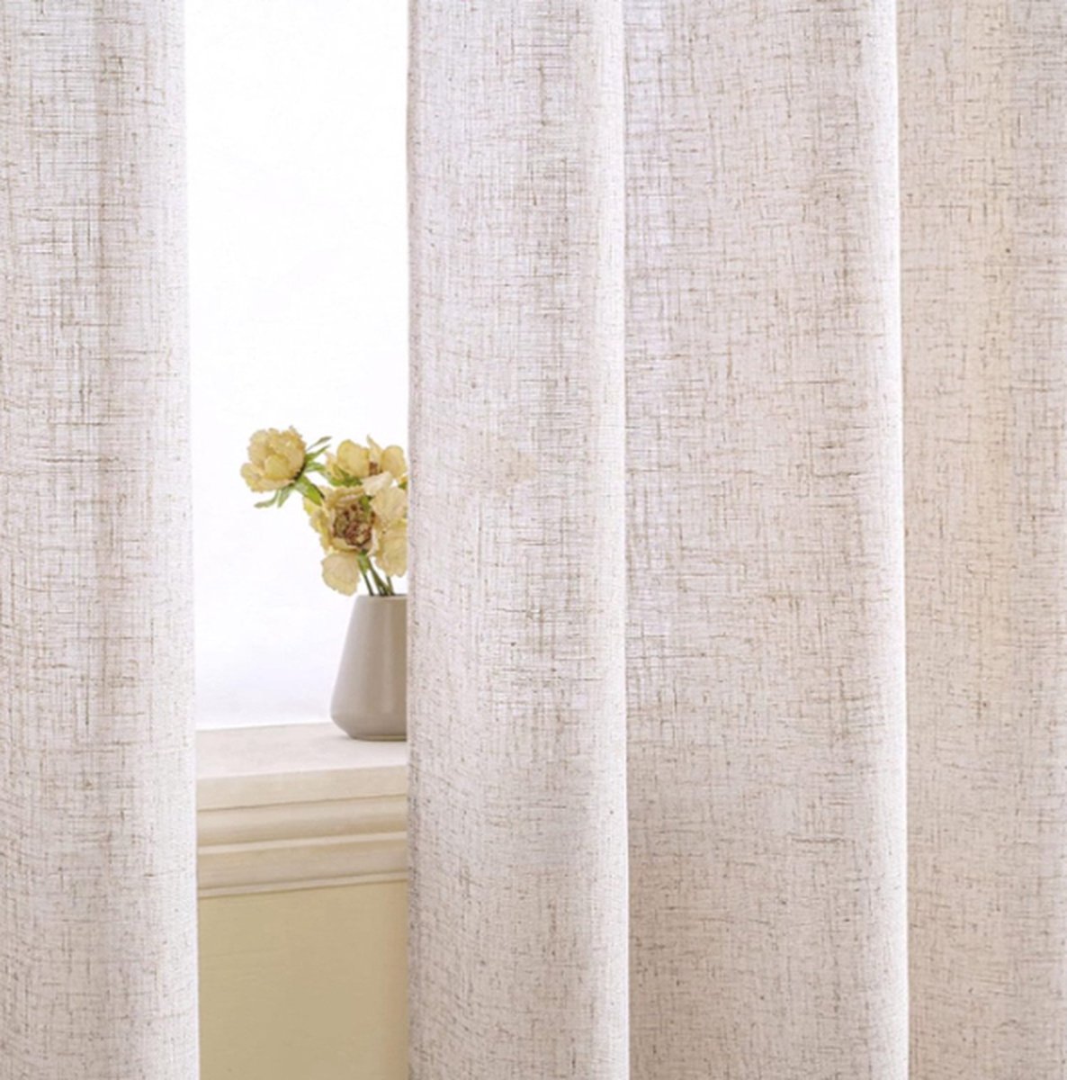 Linnen gordijnen 140 x 260 cm (b x h), linnenlook, vitrage, half-transparant voor woonkamer slaapkamer, wit beige creme