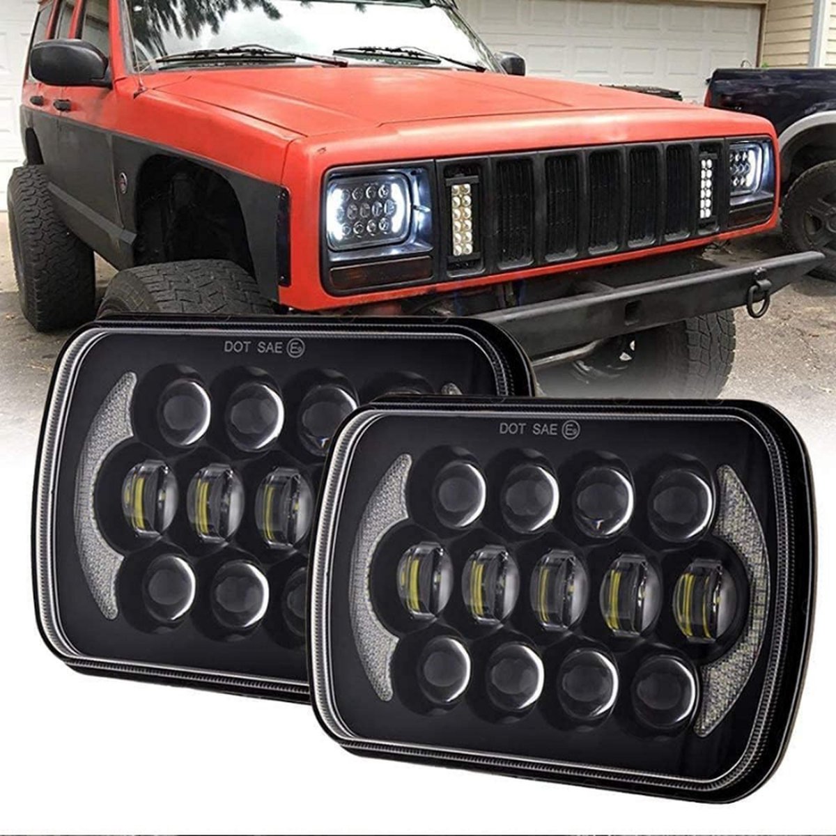 Set Van 2 Led Koplampen Voor auto 5 x 7 cm 105 W Geschikt voor Cree LED DRL Geschikt voor Cherokee XJ Off Road Truck H6014 H6054 H5054 H6054LL 69822 6052 6053