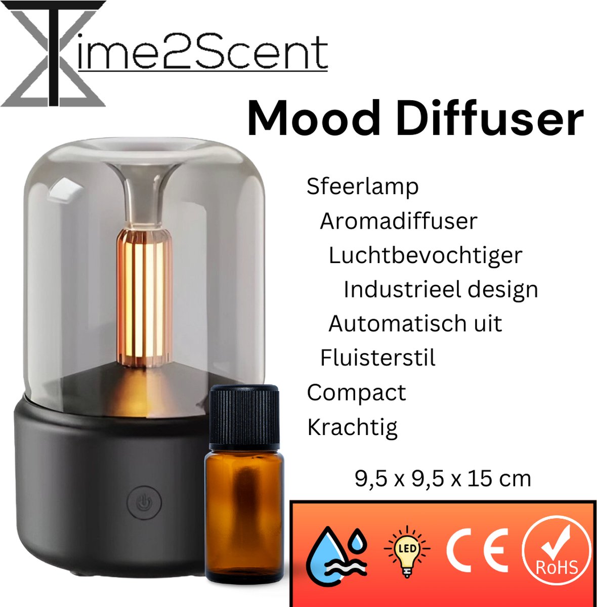 Goedkoopste Time2Scent - Mood Aroma Diffuser - Inclusief Premium Olie - Luchtbevochtiger - Design - Sfeerlamp - Industrieel - Compact - Krachtig - Automatisch stopfunctie - Geurverspreider