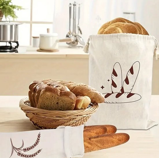 2 stuks broodzakken, stoffen zakken voor brood, herbruikbare linnen zakken met trekkoord, voor brood, bakwaren, groenten en fruit 2 stuks broodzakken, stoffen zakken voor brood, herbruikbare linnen zakken met trekkoord, voor brood, bakwaren, groenten en fruit