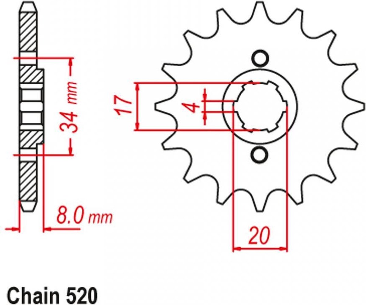 versnellingsbak tandwiel jt tandwielen voor motor honda 250 cb nighthawk 1991 tot 1997 jtf287.13 / 13 tanden niet 520 type 287 nieuw