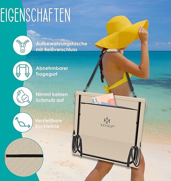 inklapbare strandmat met rugleuning en afneembaar schouderhengsel – Embellish Living