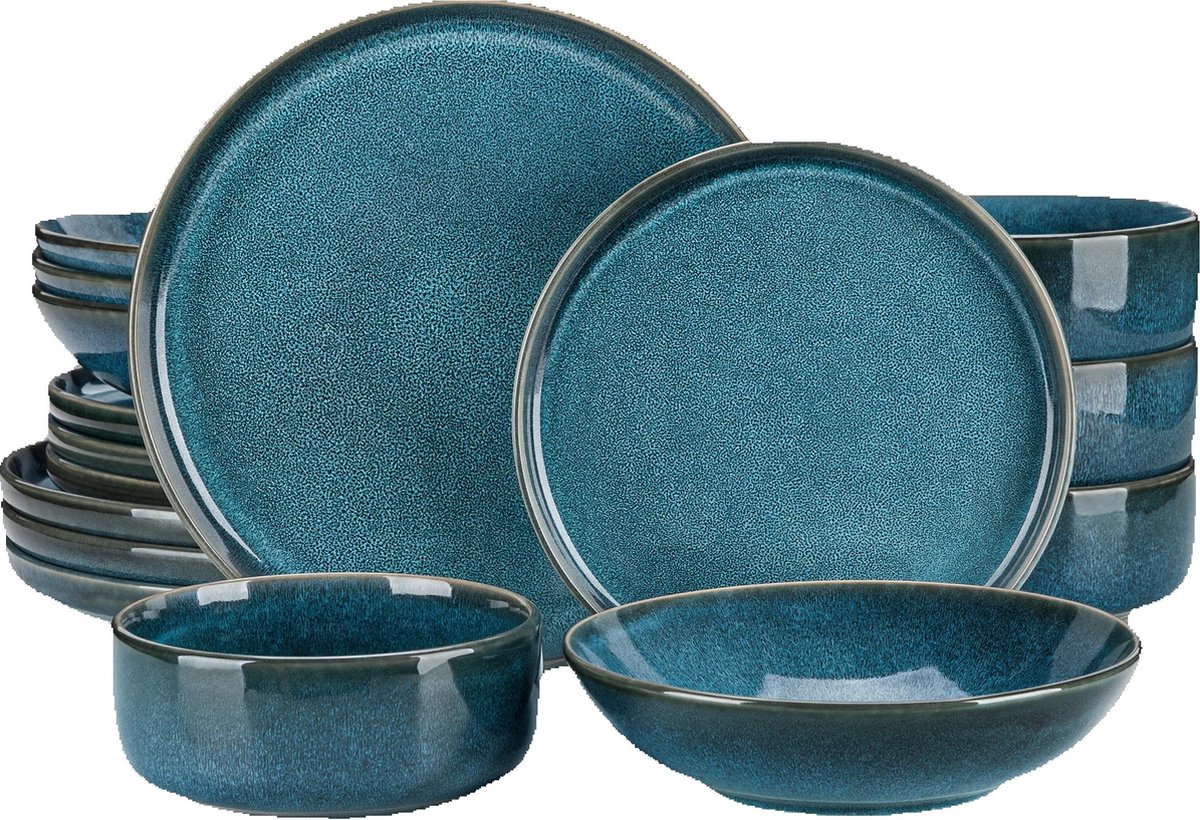 EliteNest® - Serviesset - 16-delig - Reactief Glazuur Keramiek - Blauw - Diner-, Dessertborden, Kommen & Soepborden - Voor 4 Personen
