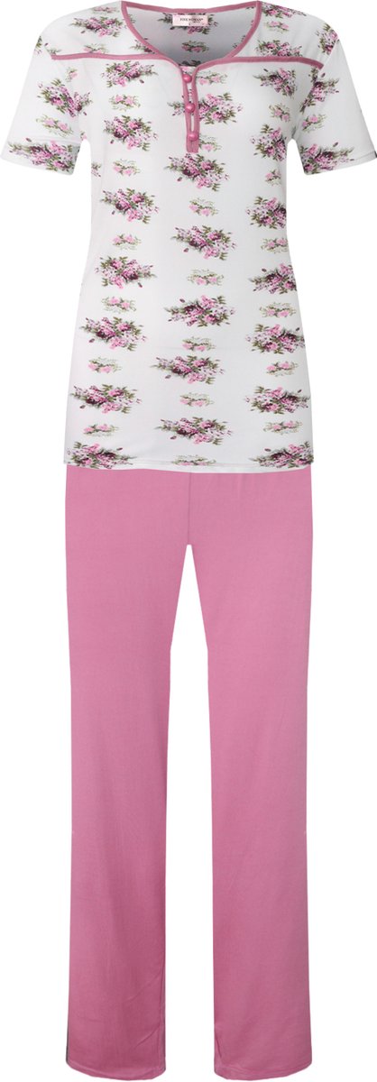 Dames pyjama gebloemd korte mouw roze M
