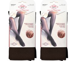 2x Fleece thermo panty - LEE COOPER - warme gevoerde panty - beige/zwart - super zacht - maat L/XL