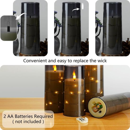 LED vlamloze conische kaars met timer, 9 inch druppelloze batterij-aangedreven kaars voor tafel middenstuk, pak van 3 (wit
