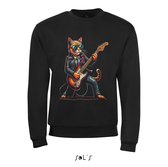 Sweatshirt 2-169 Cat Plays Guitar Zwart - Zwart, L