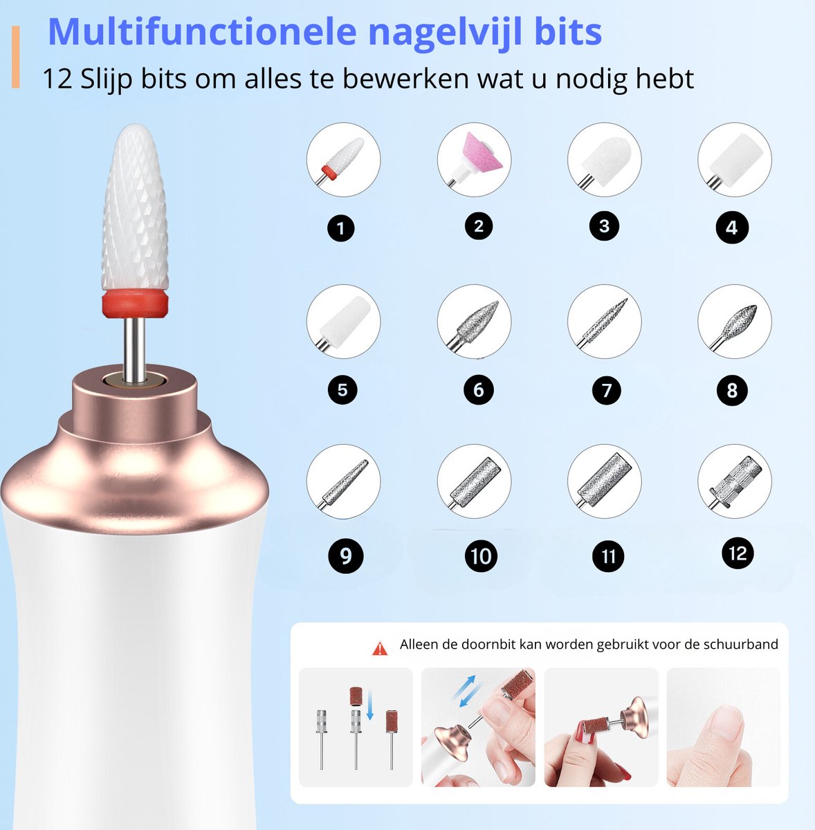 MetuX® Elektrische nagelvijl - Nagelfrees - Manicure set - Pedicure set – Draadloos – 12 Bitjes – Met oplaadstation – Eeltverwijderaar - Nagelvijl baby - Manicureset Baby - Nagelvijl electrisch - Pedicureset electrisch - Pedicuresets - Manicure sets — cadeau in Cadeau-ideeën - foto 6