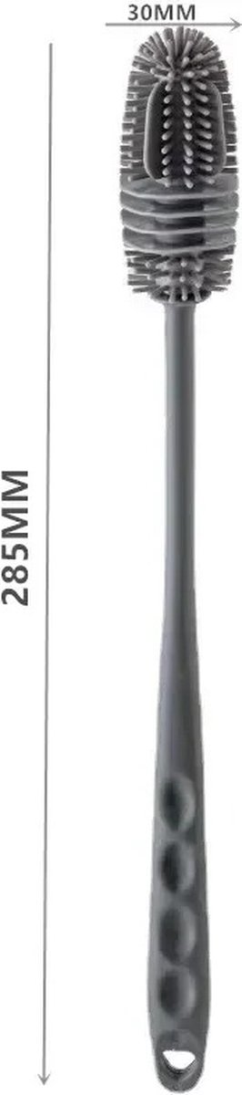 Reinigingsborstel - 28 cm lang - Siliconen - Beker Borstel - Cup Scrubber - Glasreiniger - Keuken - Reinigingsgereedschap - Lange Steel - Drinken - Wijnglas - Fles - Glazen - Beker - Reinigingsborstel - Grijs