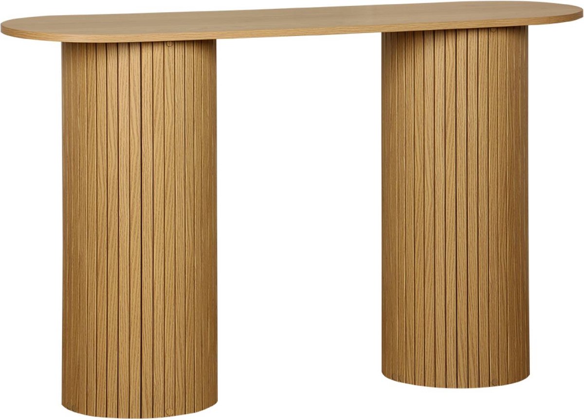 sweeek - Ovale scandinavische sidetable met een groef hout effect, ronde poten, l 120 x b 35 x h 75cm