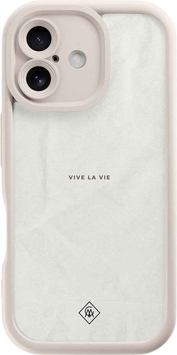 Casimoda® hoesje - Geschikt voor iPhone 16 - Vive La Vie - Effen telefoonhoesje met lensbescherming - Siliconen/TPU - Backcover - Bruin/beige