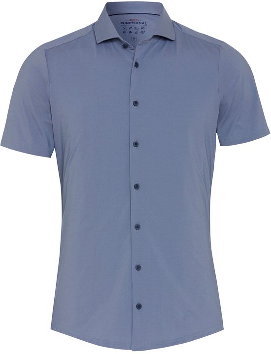 Pure - Chemise à manches courtes The Functional Blauw Stripe - Taille 39 - Coupe moderne