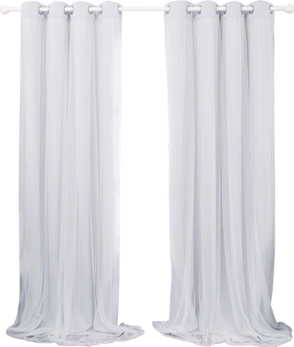 White-label® Gordijnen Kant en Klaar met Haakjes - Gordijn voor Gordijnroede - Verduisterend - 140x300cm - Lichtgrijs