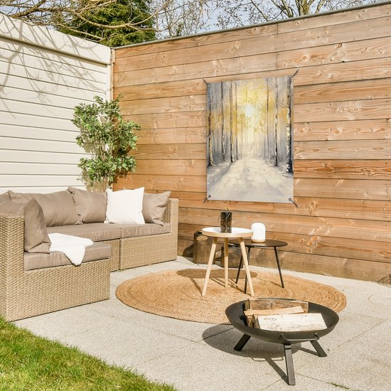 Tuinposter 60x80 cm - Tuindecoratie Winter - Abstract - Sneeuw - Natuur - Zon - Poster voor in de tuin - Buiten decoratie - Schutting tuinschilderij - Tuindoek muurdecoratie - Wanddecoratie balkondoek