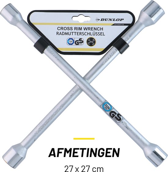 Dunlop kruissleutel van zilverkleurig metaal, 27 x 27 cm.