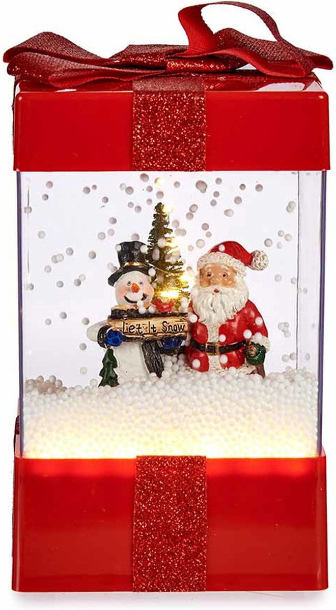Krist+ Snowglobe lantaarn - kerstman en sneeuwpop - rood - 22,5 cm - verlichting en muziek