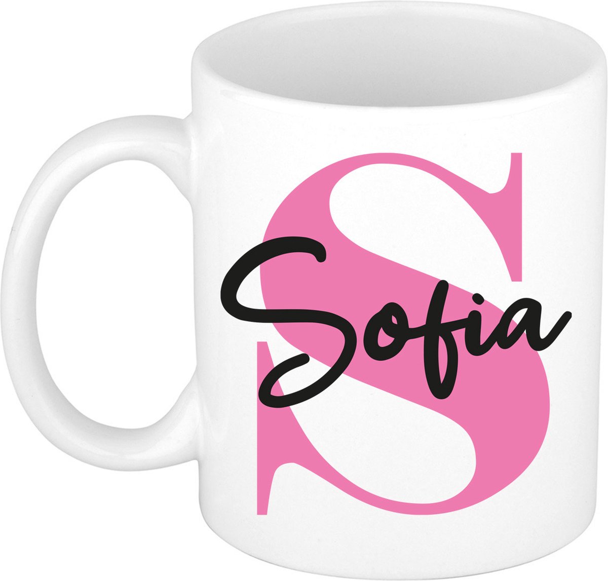 Bellatio Decorations Naam mok Sofia - roze - wit - keramiek - 300 ml - cadeau beker