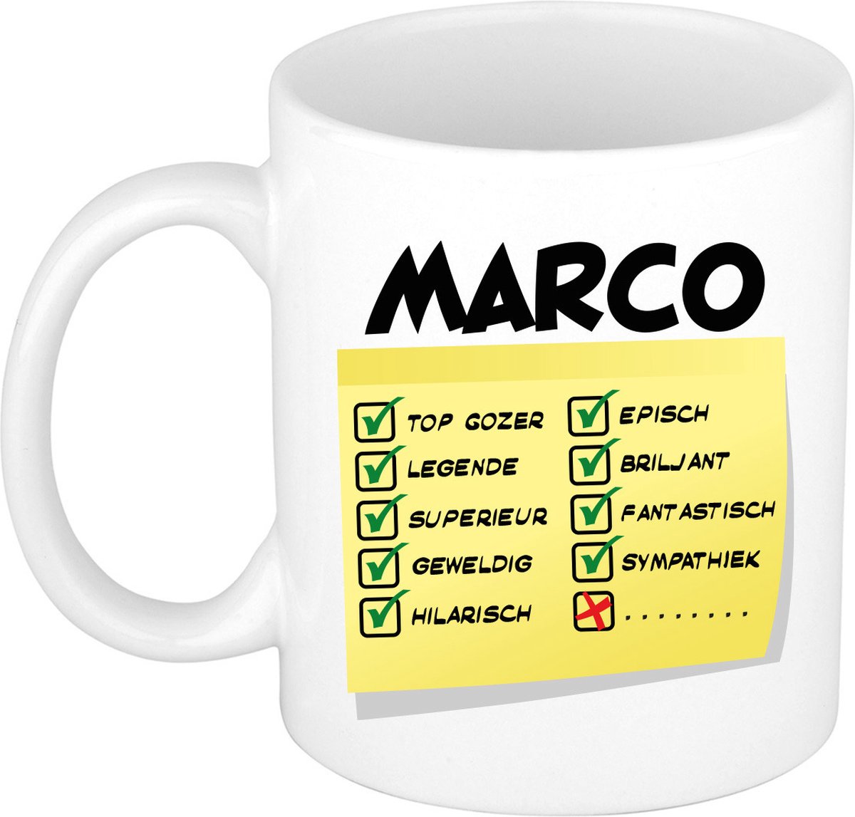 Bellatio Decorations Naam mok Marco - wit - top gozer - keramiek - 300 ml - cadeau collega beker