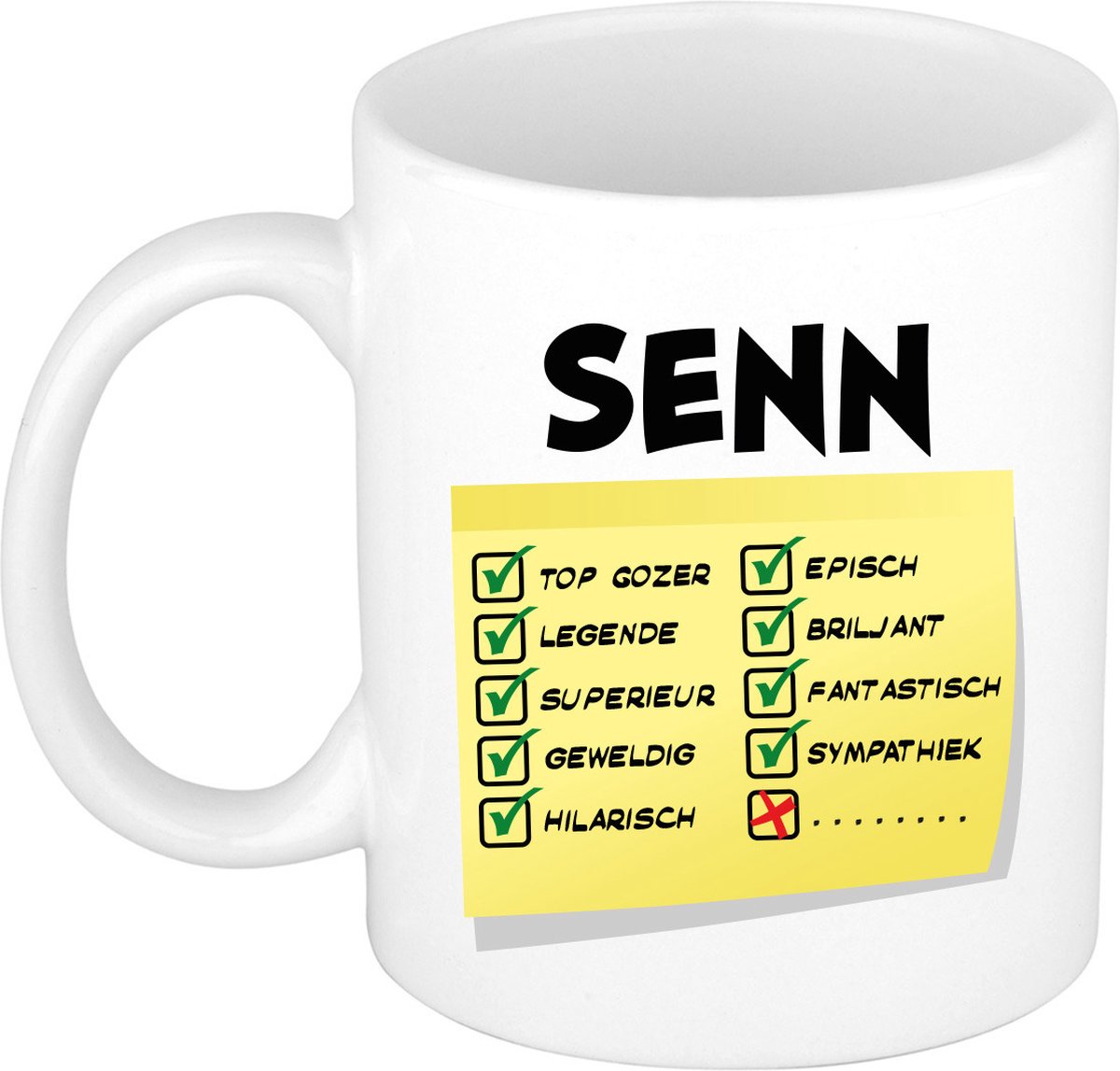 Bellatio Decorations Naam mok Senn - wit - top gozer - keramiek - 300 ml - cadeau collega beker