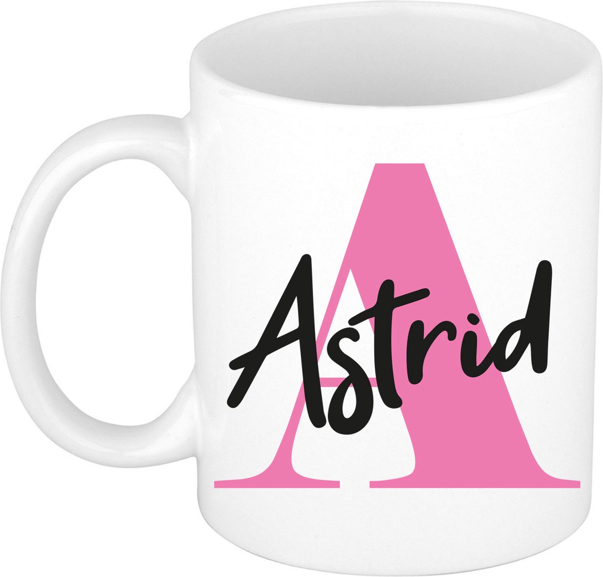 Bellatio Decorations Naam mok Astrid - roze - wit - keramiek - 300 ml - cadeau beker