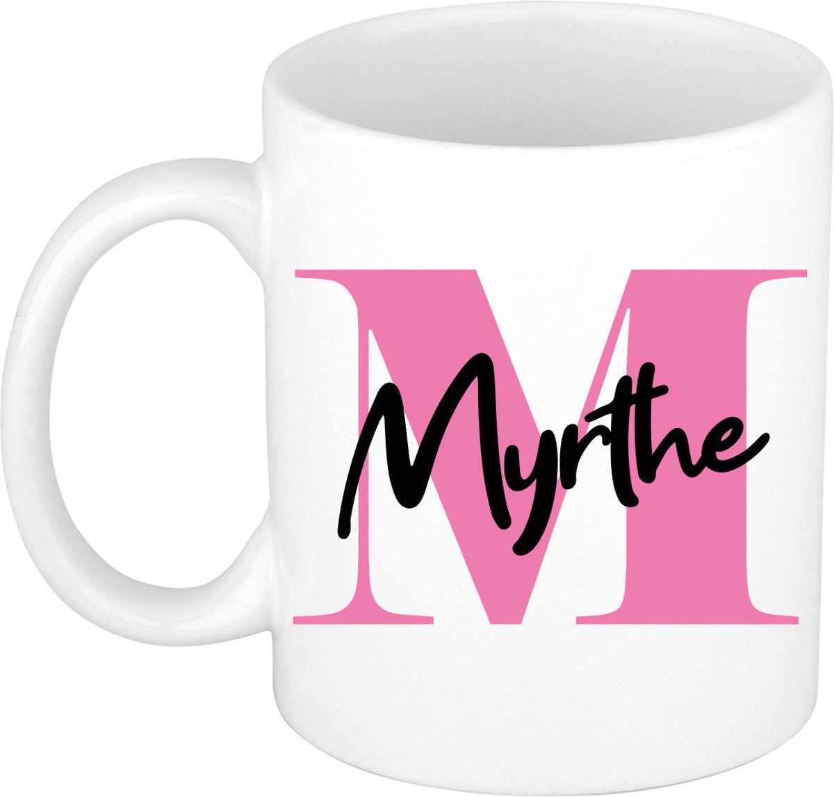 Bellatio Decorations Naam mok Myrthe - roze - wit - keramiek - 300 ml - cadeau beker