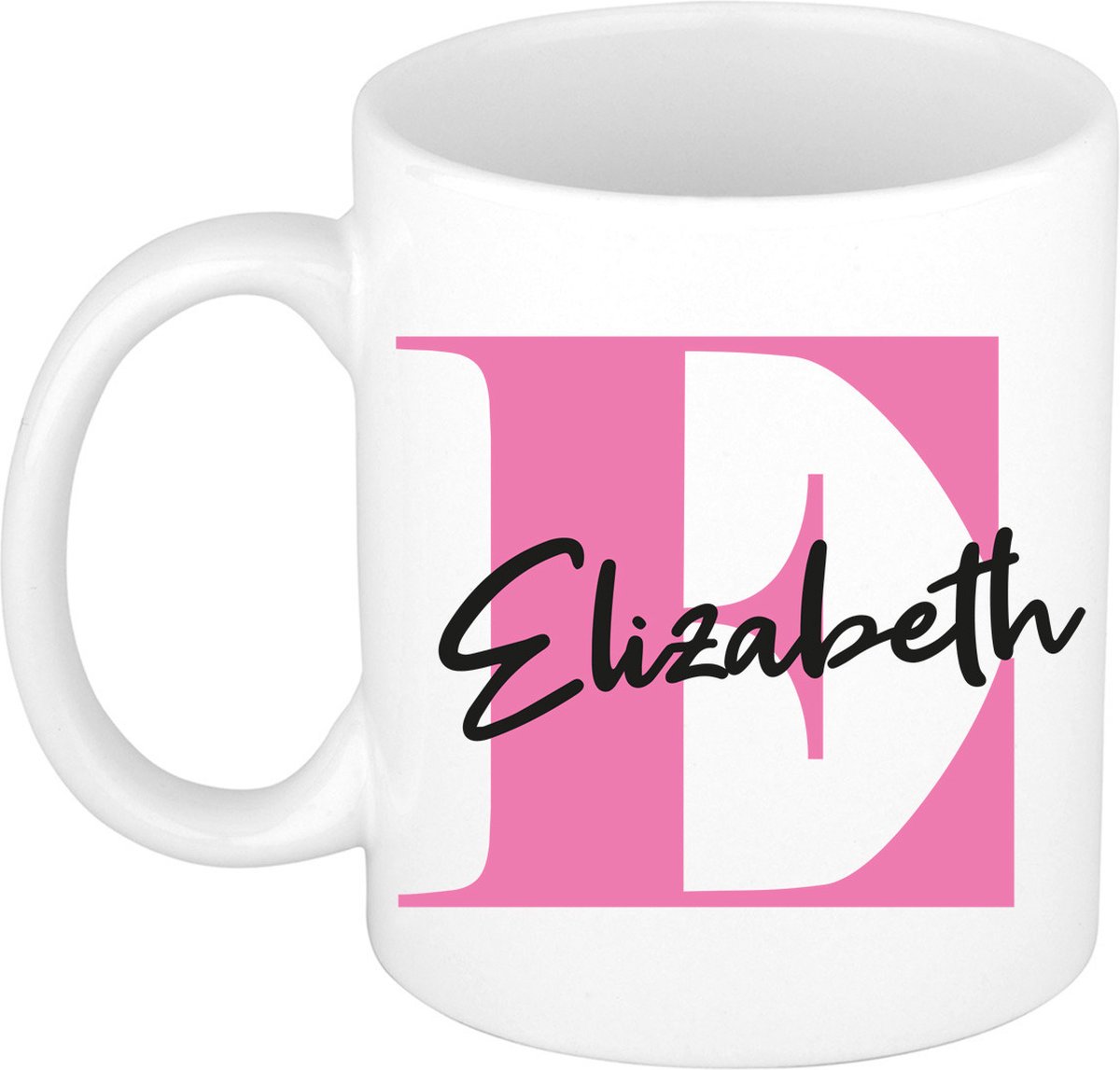 Bellatio Decorations Naam mok Elizabeth - roze - wit - keramiek - 300 ml - cadeau beker
