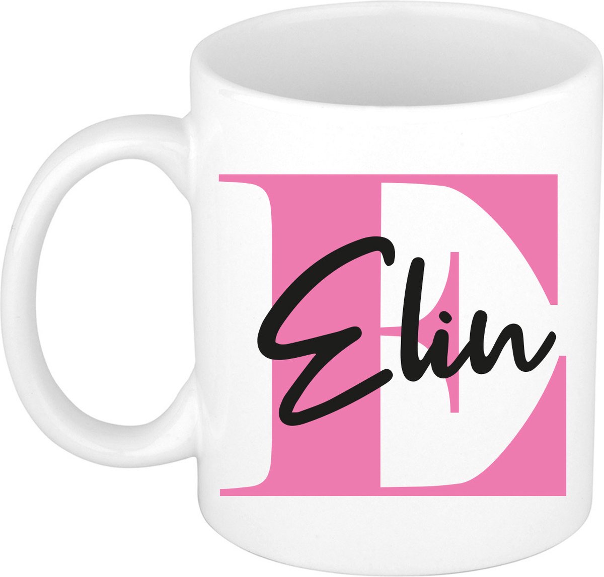 Bellatio Decorations Naam mok Elin - roze - wit - keramiek - 300 ml - cadeau beker