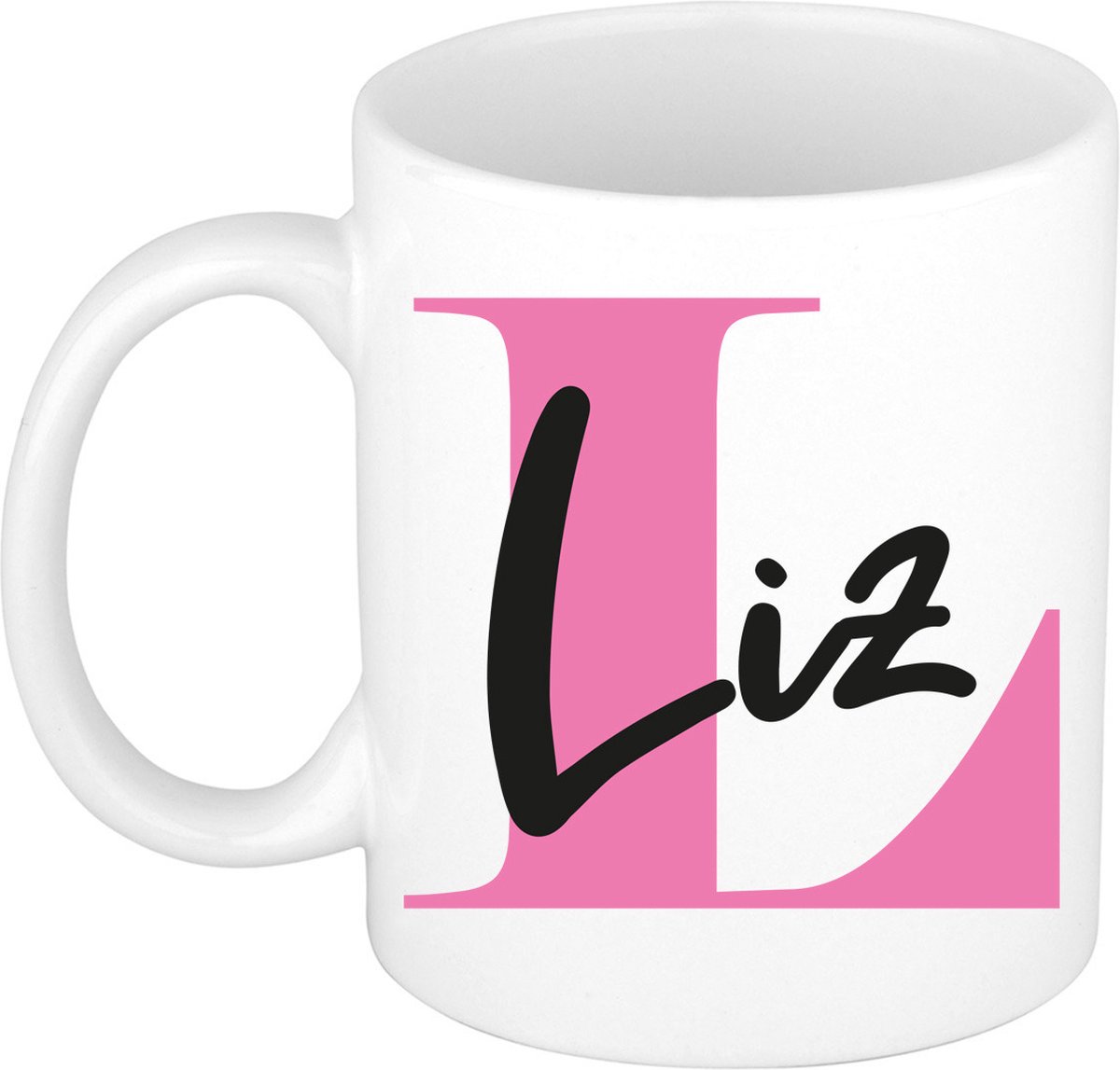 Bellatio Decorations Naam mok Liz - roze - wit - keramiek - 300 ml - cadeau beker