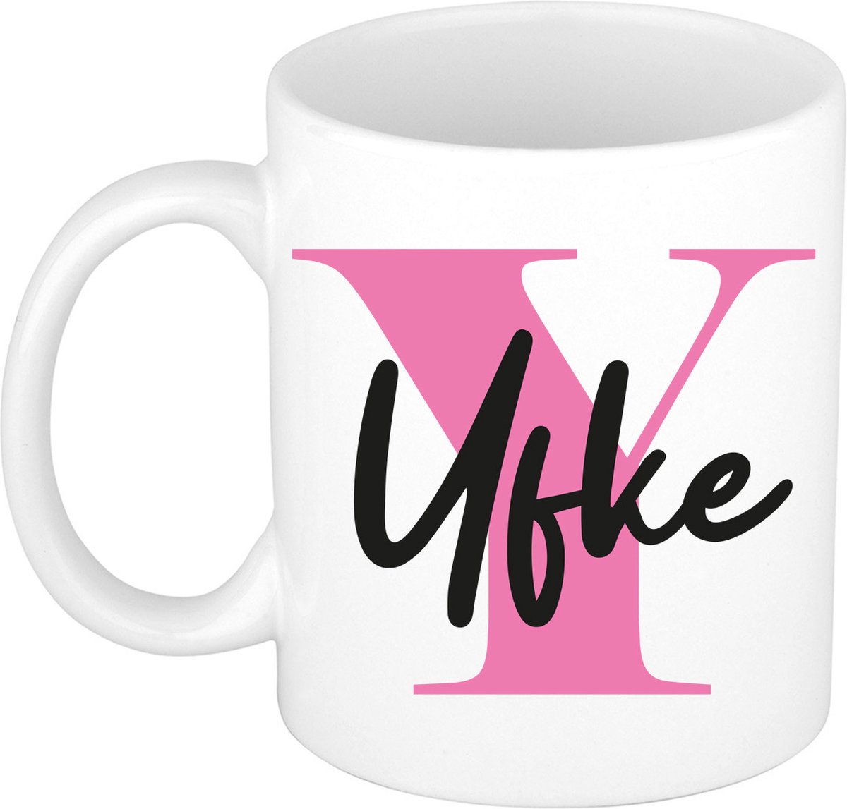 Bellatio Decorations Naam mok Yfke - roze - wit - keramiek - 300 ml - cadeau beker