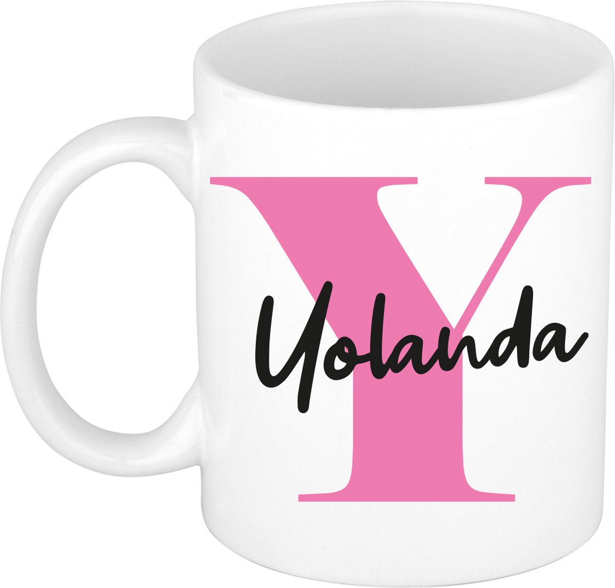 Bellatio Decorations Naam mok Yolanda - roze - wit - keramiek - 300 ml - cadeau beker