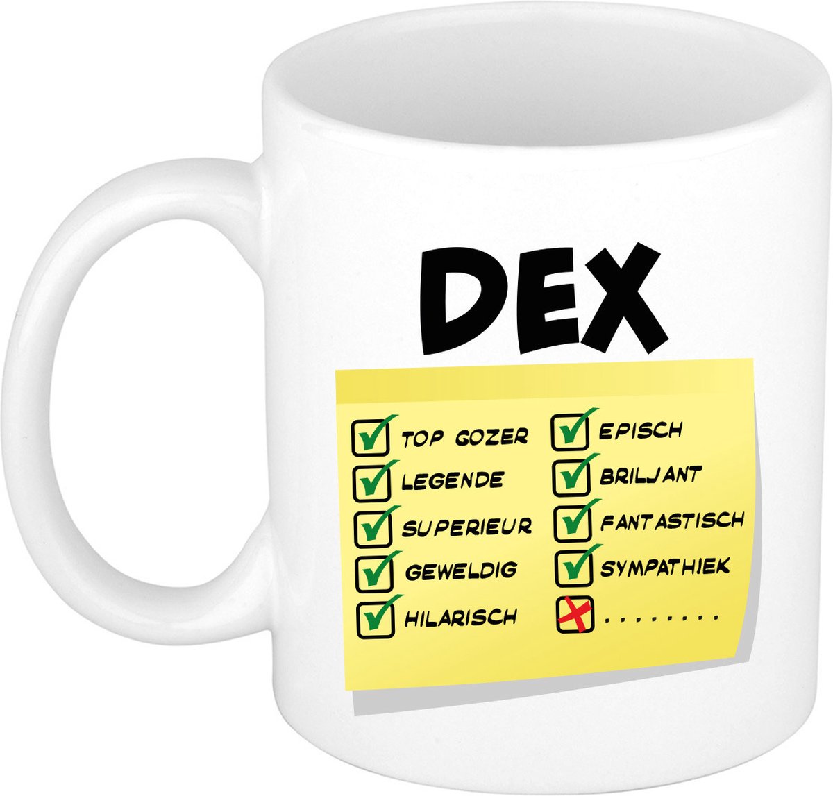 Bellatio Decorations Naam mok Dex - wit - top gozer - keramiek - 300 ml - cadeau collega beker