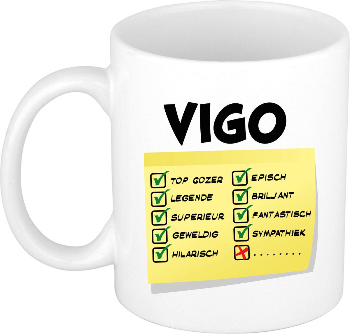 Bellatio Decorations Naam mok Vigo - wit - top gozer - keramiek - 300 ml - cadeau collega beker