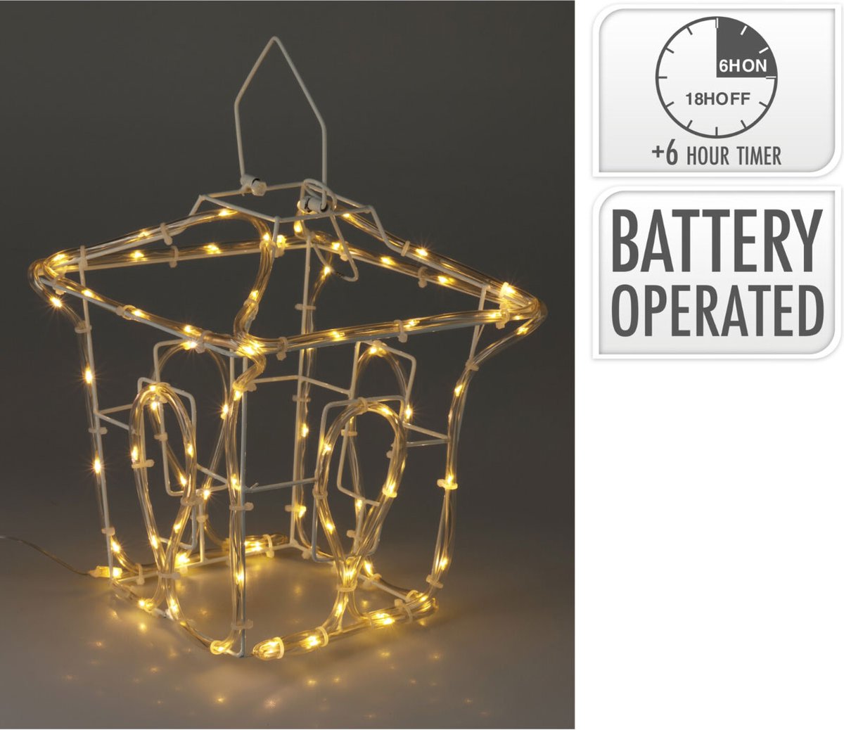Kerstlantaarn met LED Slangverlichting - Sfeer- Buiten en Binnen-80 LED-Timer - op Batterijen