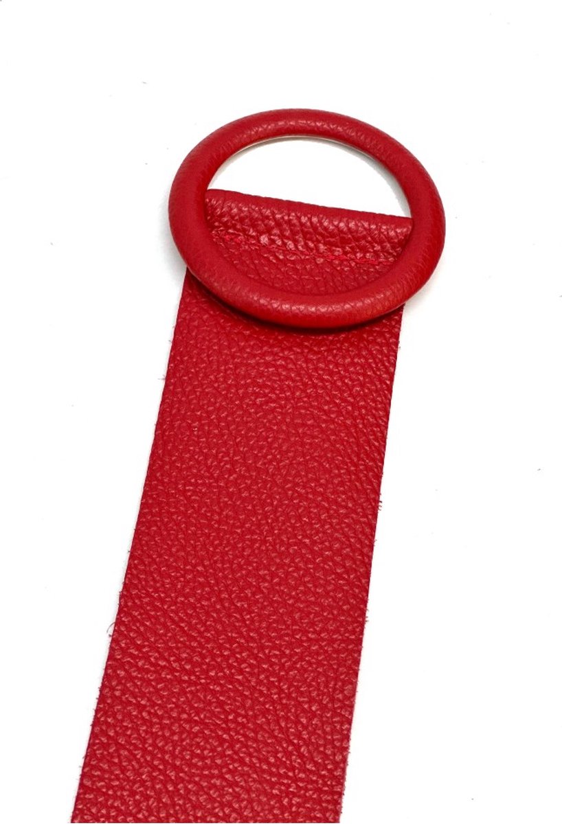 Dieprode Brede Leren Riem Ronde Gesp - Taille Riem - Leer Leder - Brede Dames Riemen Ceinturen - Dieprood