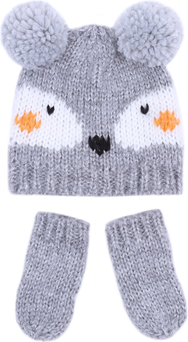 Set: Grijze muts + handschoenen