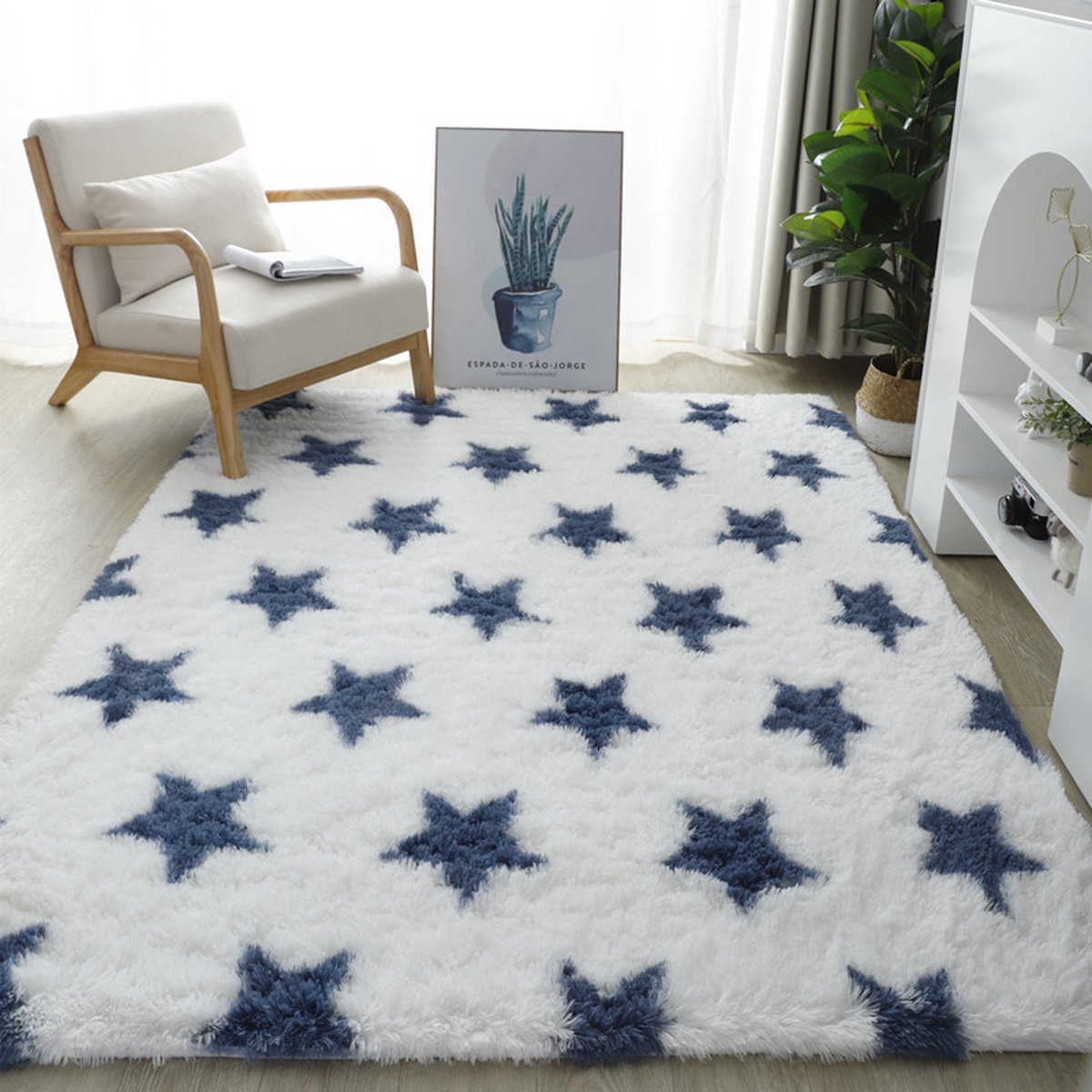 Wasbaar/machinewasbaar/pluche tie-dye tapijt 80*160CM Wit en Blauw