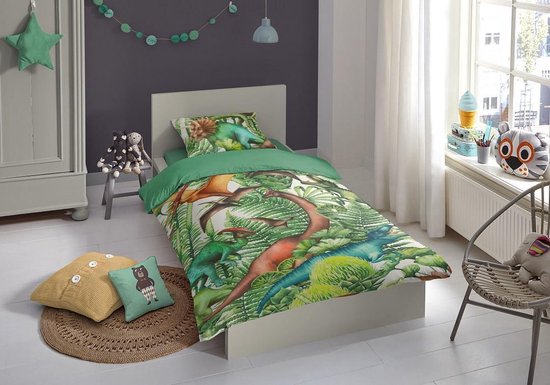 Good Morning dekbedovertrek dinosaurussen - 1 persoons 140x200/220 cm - Groen - 100% Katoen renforc� — afbeelding 5