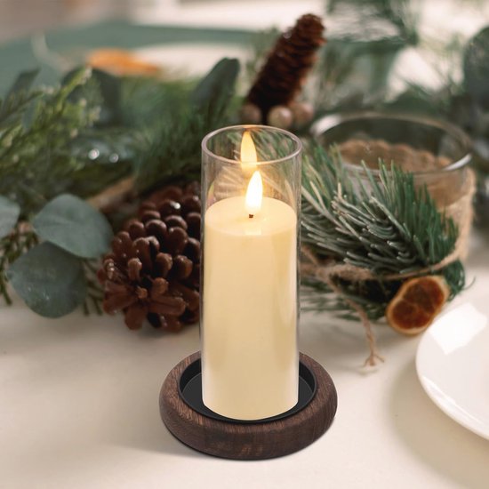 Houten Kandelaar Set voor Tafel Decoratie - Rustieke Houten Plaat en Pijler Houder van Houten — afbeelding 2