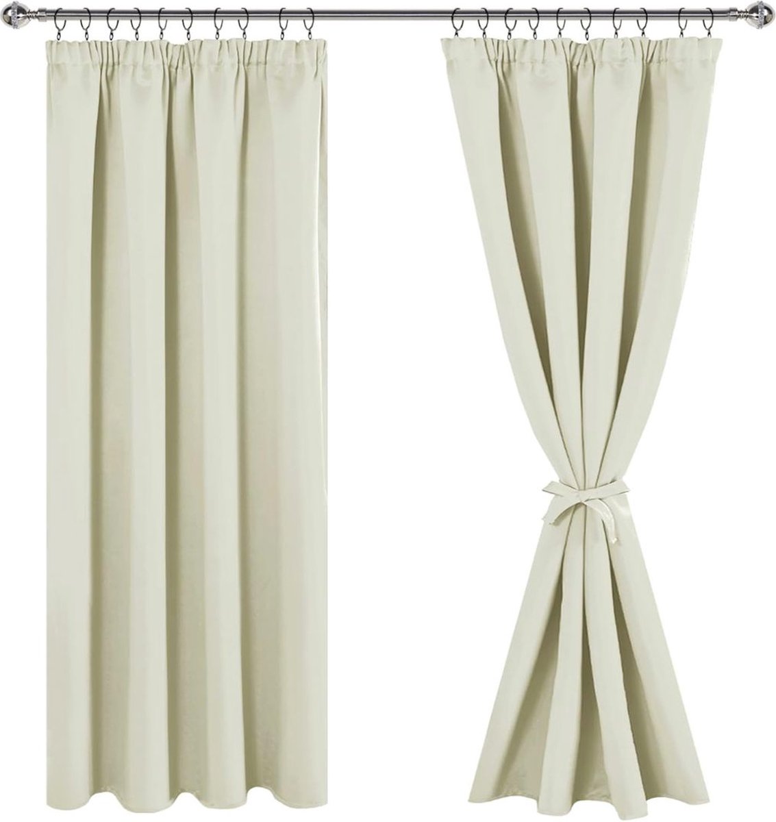 MKSS® Gordijnen Kant en Klaar met Haakjes - Gordijn voor Gordijnroede - Gordijnen Verduisterend - 175x140cm - Licht Beige