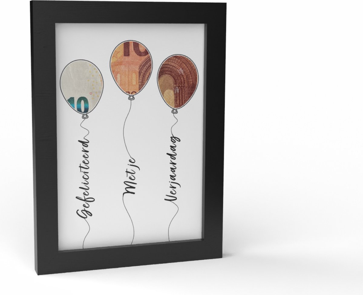 Kadogeld.nl-Fotolijst A5 Geldcadeau - Gefeliciteerd & Ballonnen - Orgineel - Geld - Cadeau - Geven